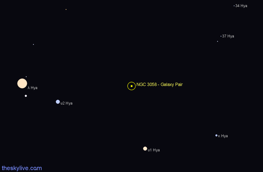 Finder chart NGC 3058 - Galaxy Pair in Hydra star