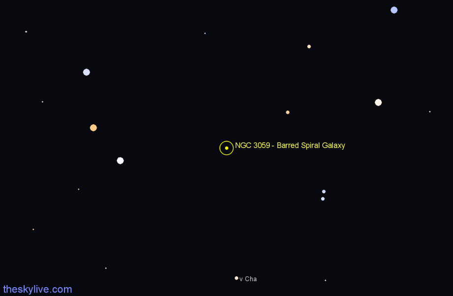 Finder chart NGC 3059 - Barred Spiral Galaxy in Carina star