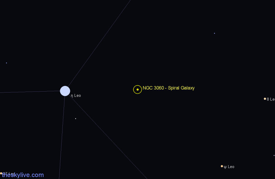 Finder chart NGC 3060 - Spiral Galaxy in Leo star