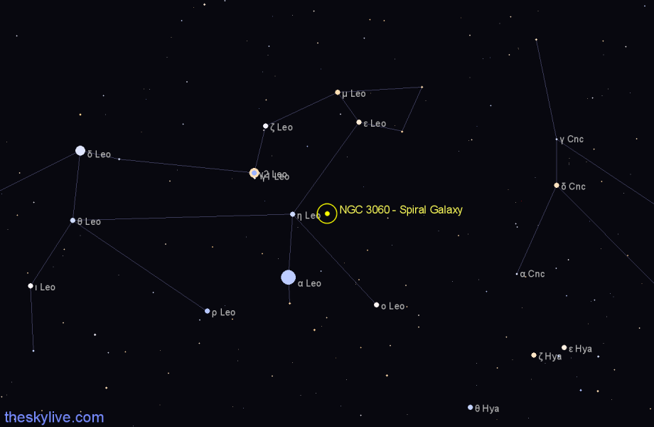 Finder chart NGC 3060 - Spiral Galaxy in Leo star