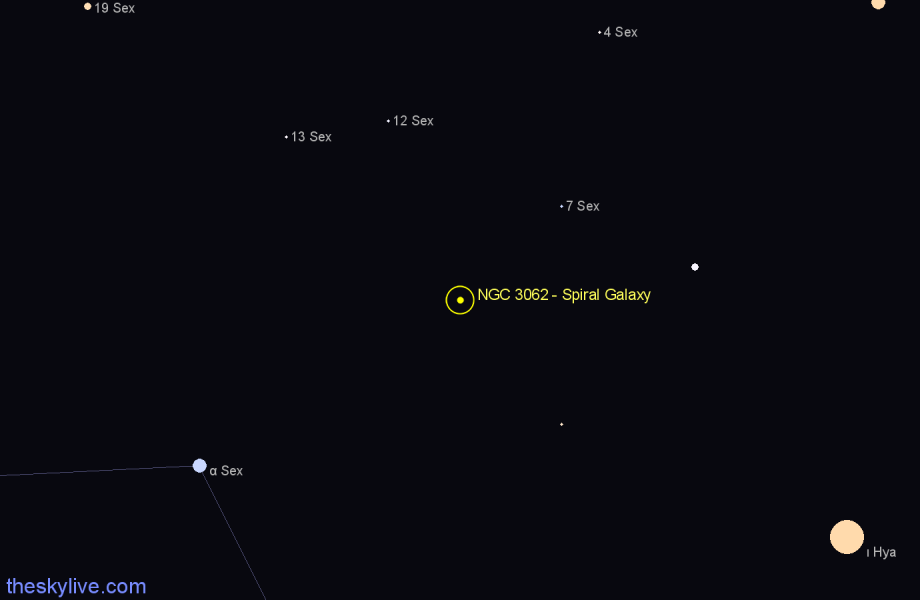 Finder chart NGC 3062 - Spiral Galaxy in Sextans star