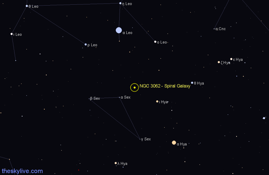 Finder chart NGC 3062 - Spiral Galaxy in Sextans star