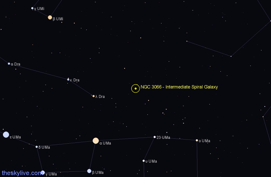 Finder chart NGC 3066 - Intermediate Spiral Galaxy in Ursa Major star