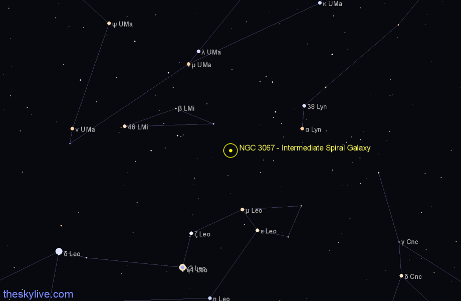 Finder chart NGC 3067 - Intermediate Spiral Galaxy in Leo star