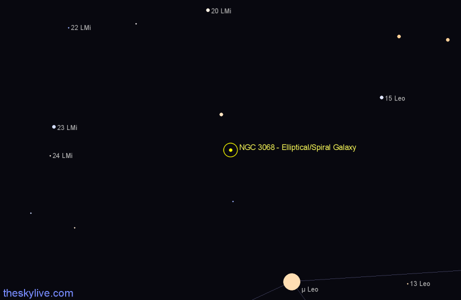 Finder chart NGC 3068 - Elliptical/Spiral Galaxy in Leo star