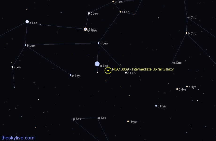 Finder chart NGC 3069 - Intermediate Spiral Galaxy in Leo star