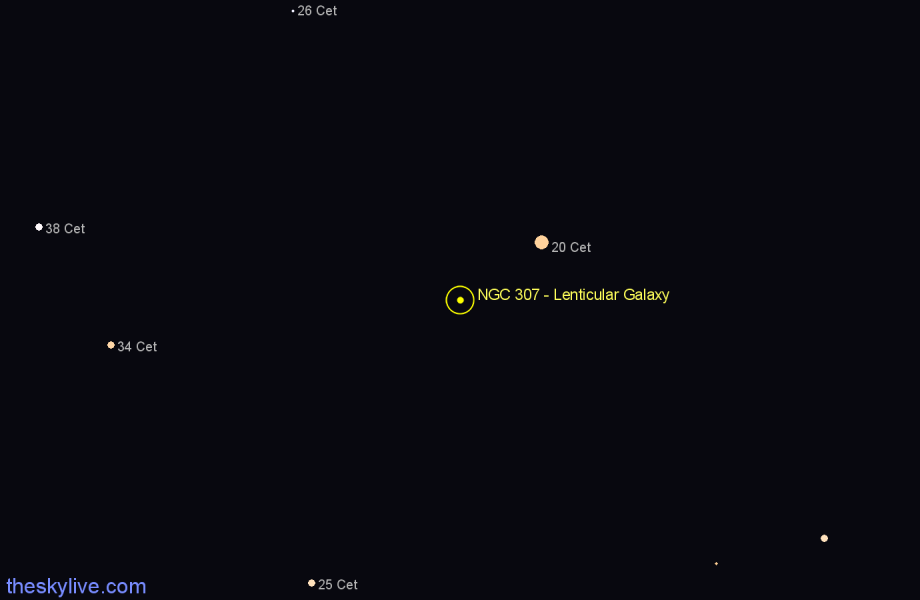 Finder chart NGC 307 - Lenticular Galaxy in Cetus star