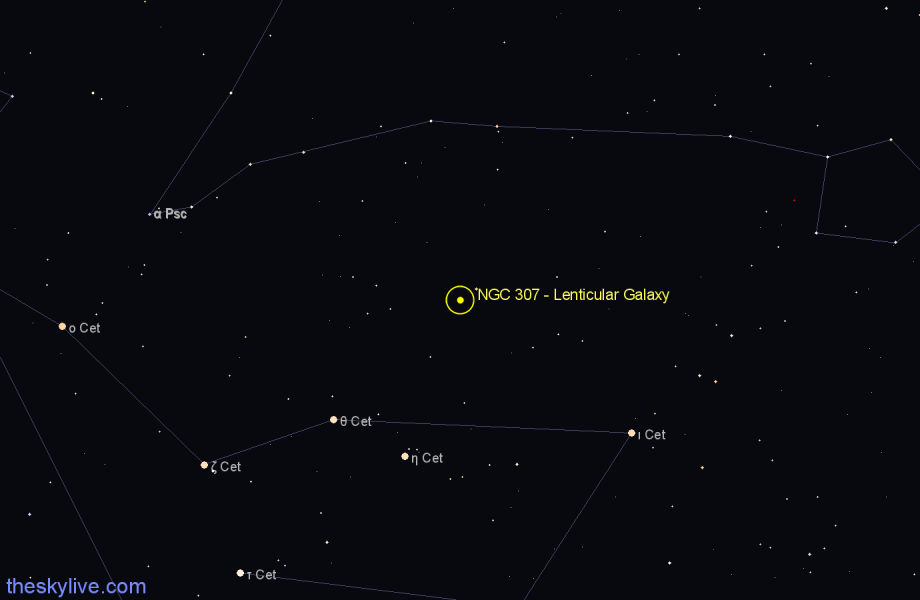 Finder chart NGC 307 - Lenticular Galaxy in Cetus star