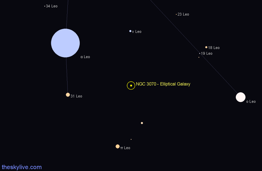 Finder chart NGC 3070 - Elliptical Galaxy in Leo star