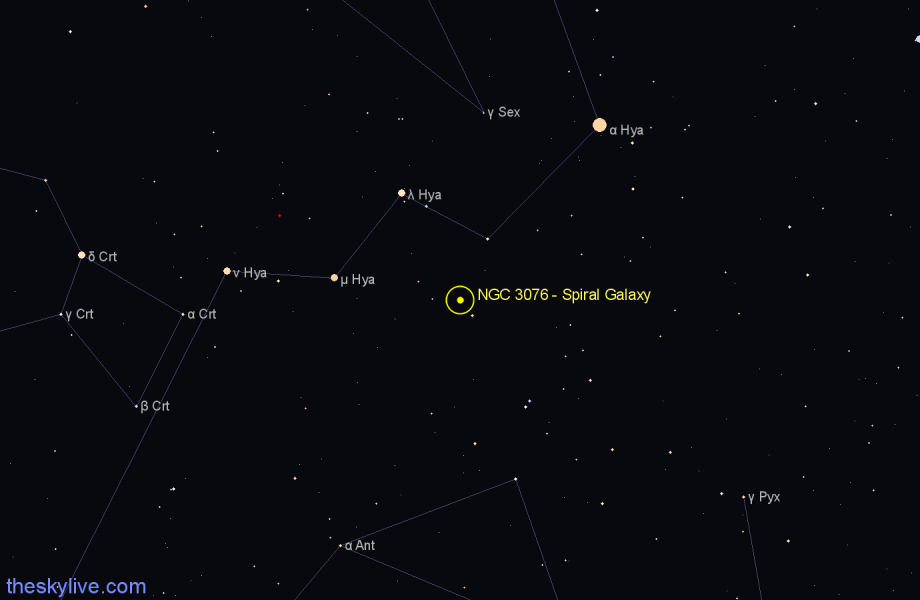 Finder chart NGC 3076 - Spiral Galaxy in Hydra star