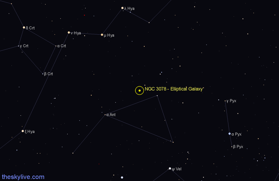 Finder chart NGC 3078 - Elliptical Galaxy in Hydra star