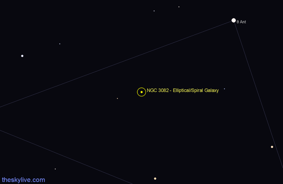 Finder chart NGC 3082 - Elliptical/Spiral Galaxy in Antlia star