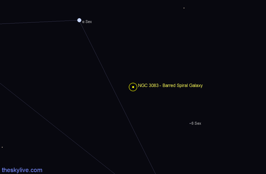 Finder chart NGC 3083 - Barred Spiral Galaxy in Sextans star