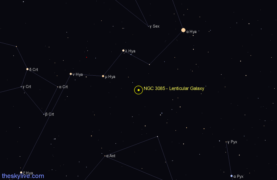 Finder chart NGC 3085 - Lenticular Galaxy in Hydra star