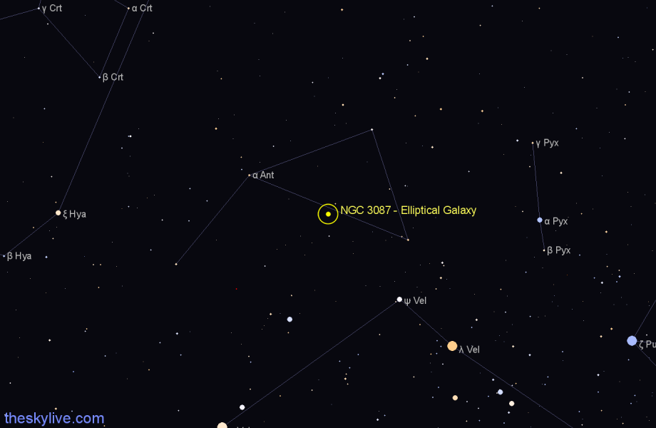 Finder chart NGC 3087 - Elliptical Galaxy in Antlia star