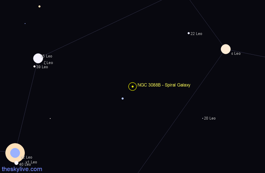 Finder chart NGC 3088B - Spiral Galaxy in Leo star