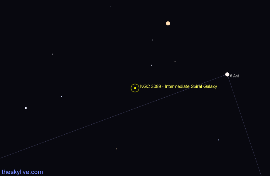 Finder chart NGC 3089 - Intermediate Spiral Galaxy in Antlia star