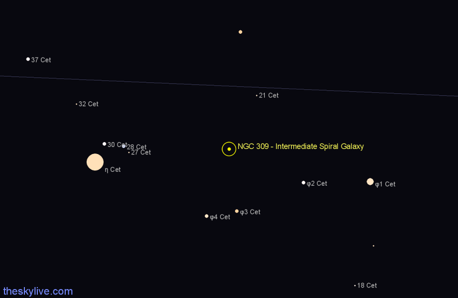 Finder chart NGC 309 - Intermediate Spiral Galaxy in Cetus star