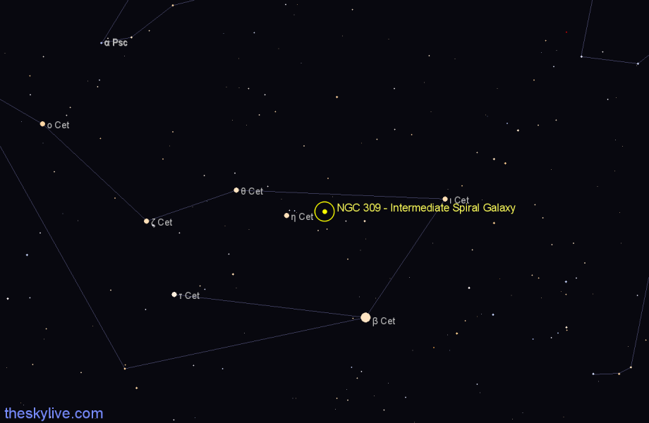 Finder chart NGC 309 - Intermediate Spiral Galaxy in Cetus star