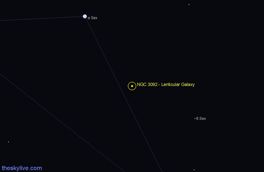 Finder chart NGC 3092 - Lenticular Galaxy in Sextans star