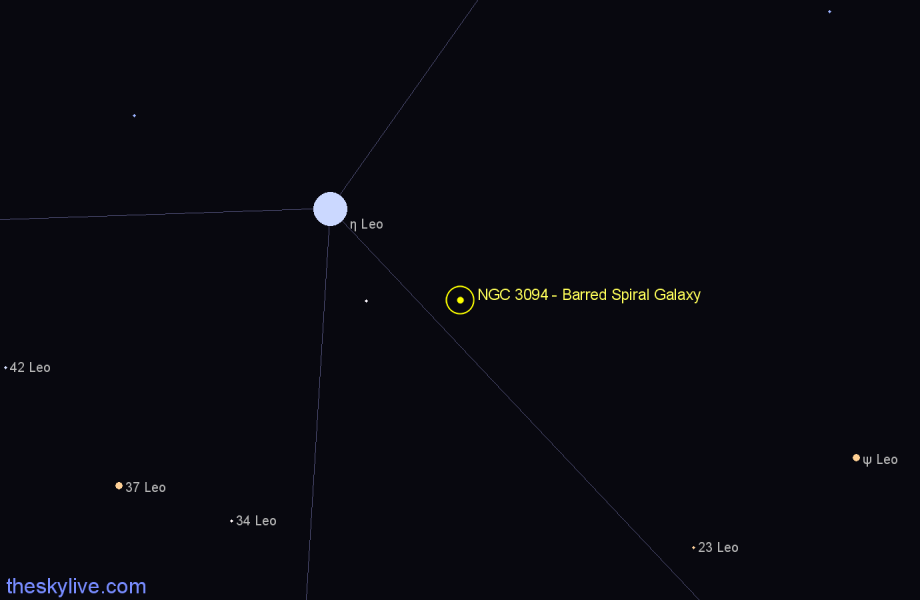 Finder chart NGC 3094 - Barred Spiral Galaxy in Leo star