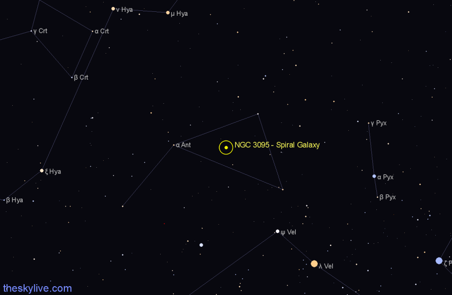 Finder chart NGC 3095 - Spiral Galaxy in Antlia star