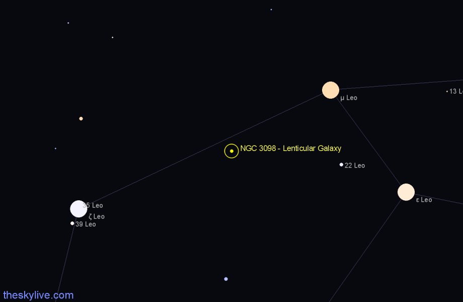 Finder chart NGC 3098 - Lenticular Galaxy in Leo star