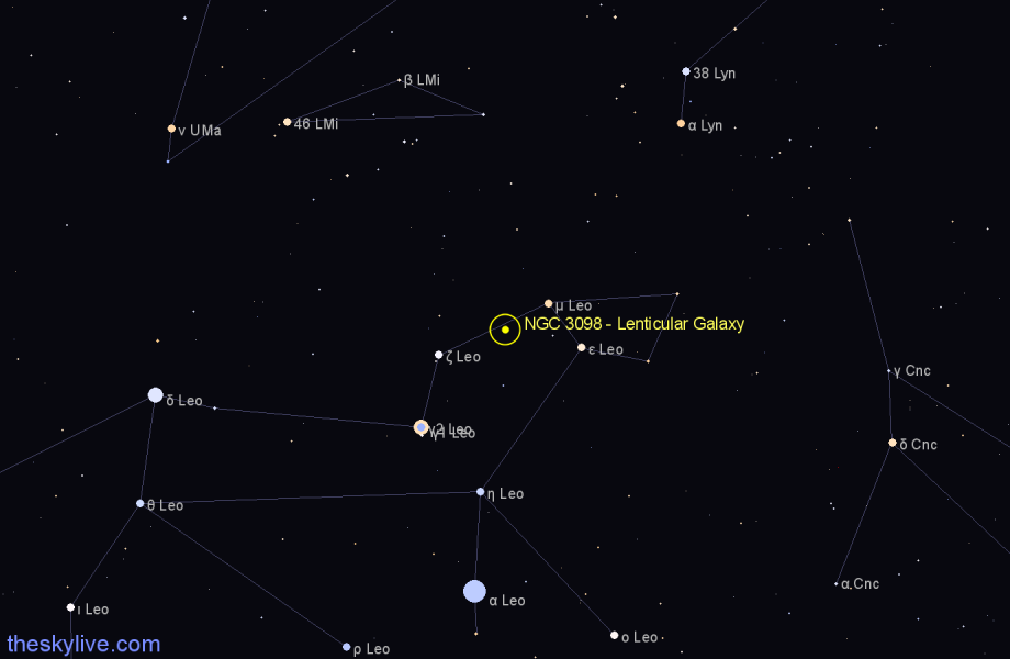 Finder chart NGC 3098 - Lenticular Galaxy in Leo star