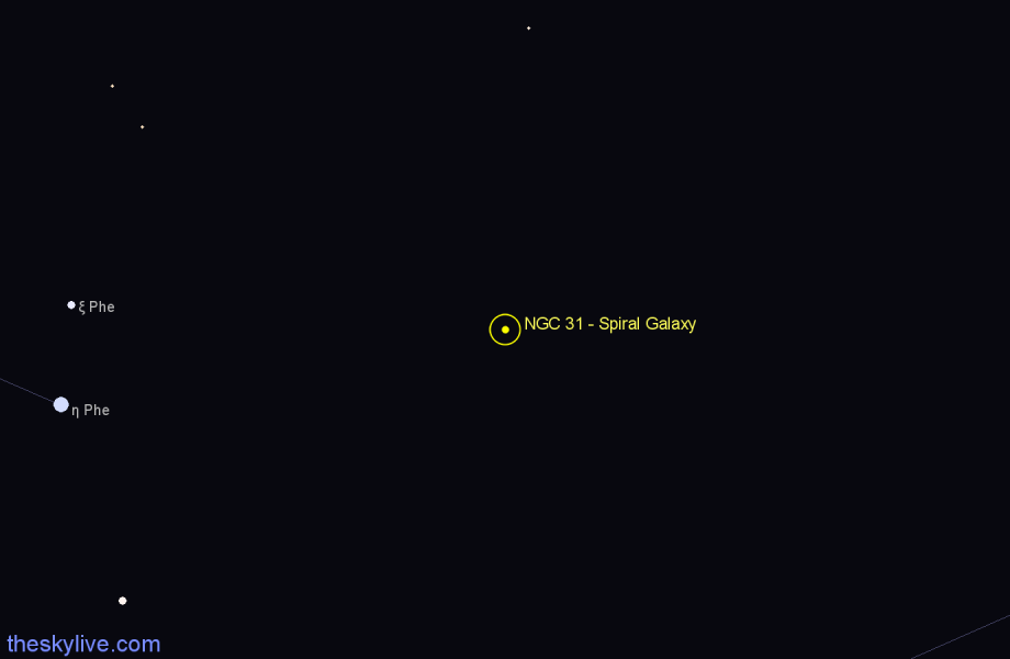 Finder chart NGC 31 - Spiral Galaxy in Phoenix star