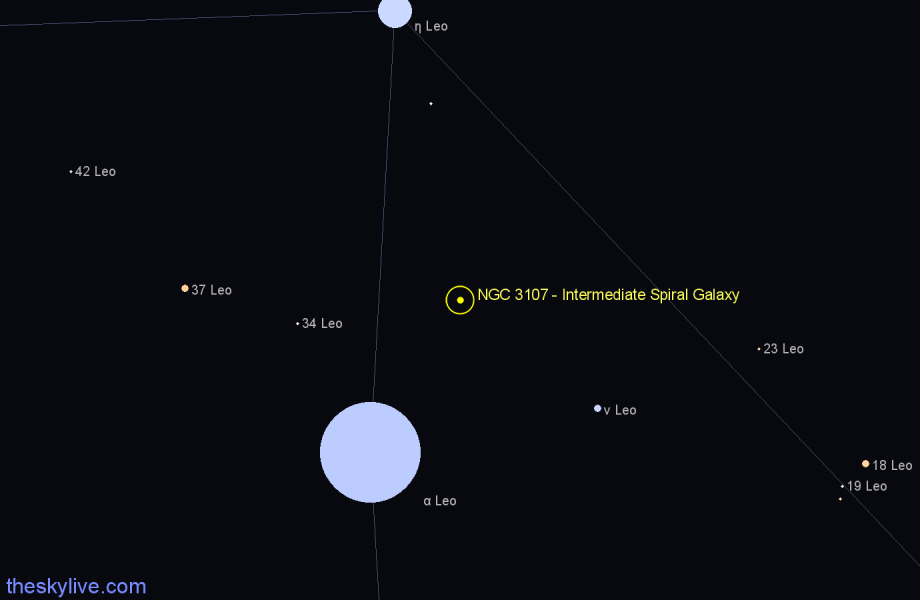 Finder chart NGC 3107 - Intermediate Spiral Galaxy in Leo star