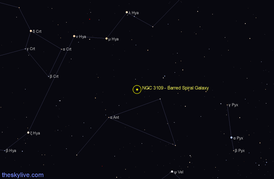 Finder chart NGC 3109 - Barred Spiral Galaxy in Hydra star