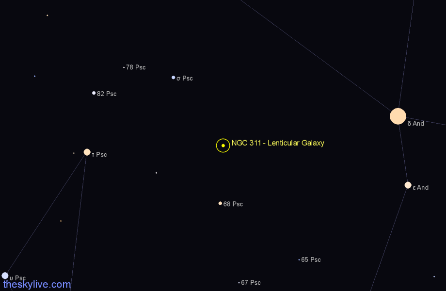 Finder chart NGC 311 - Lenticular Galaxy in Pisces star