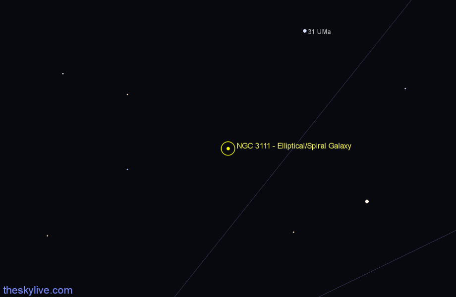 Finder chart NGC 3111 - Elliptical/Spiral Galaxy in Ursa Major star