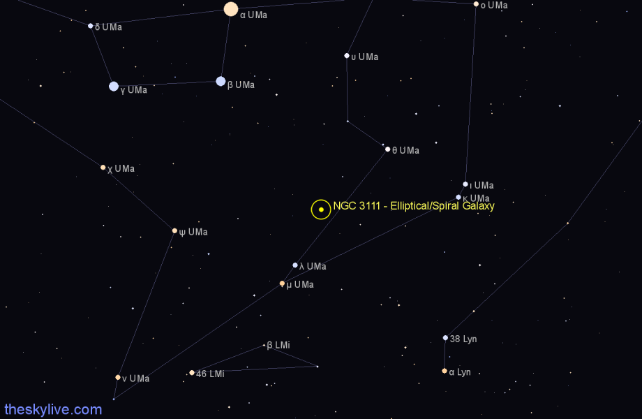 Finder chart NGC 3111 - Elliptical/Spiral Galaxy in Ursa Major star