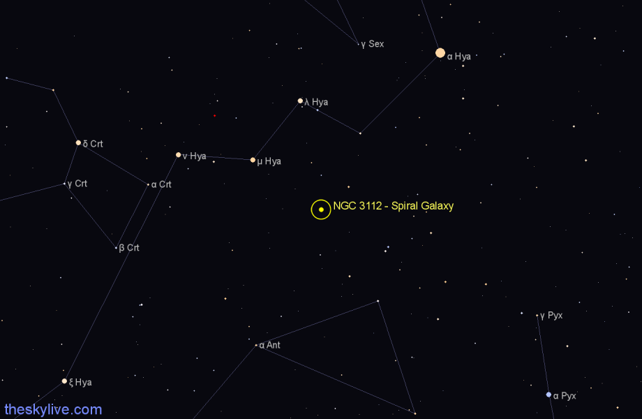 Finder chart NGC 3112 - Spiral Galaxy in Hydra star