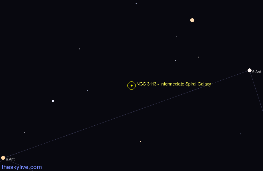 Finder chart NGC 3113 - Intermediate Spiral Galaxy in Antlia star