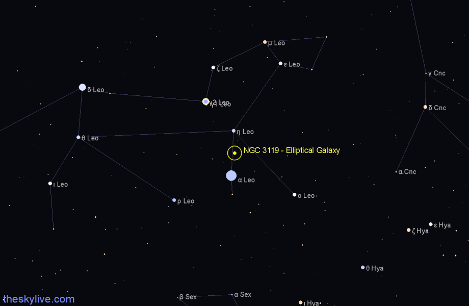 Finder chart NGC 3119 - Elliptical Galaxy in Leo star