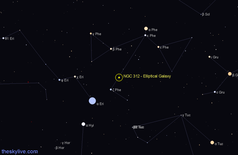 Finder chart NGC 312 - Elliptical Galaxy in Phoenix star