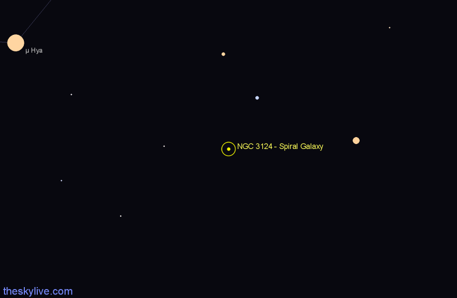 Finder chart NGC 3124 - Spiral Galaxy in Hydra star