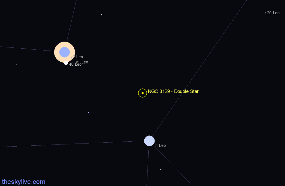 Finder chart NGC 3129 - Double Star in Leo star