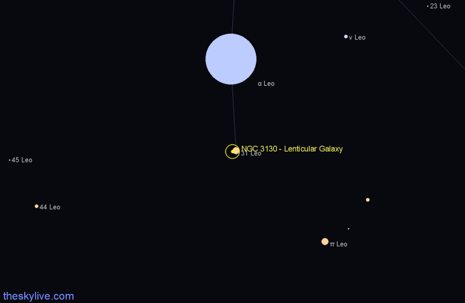 Finder chart NGC 3130 - Lenticular Galaxy in Leo star