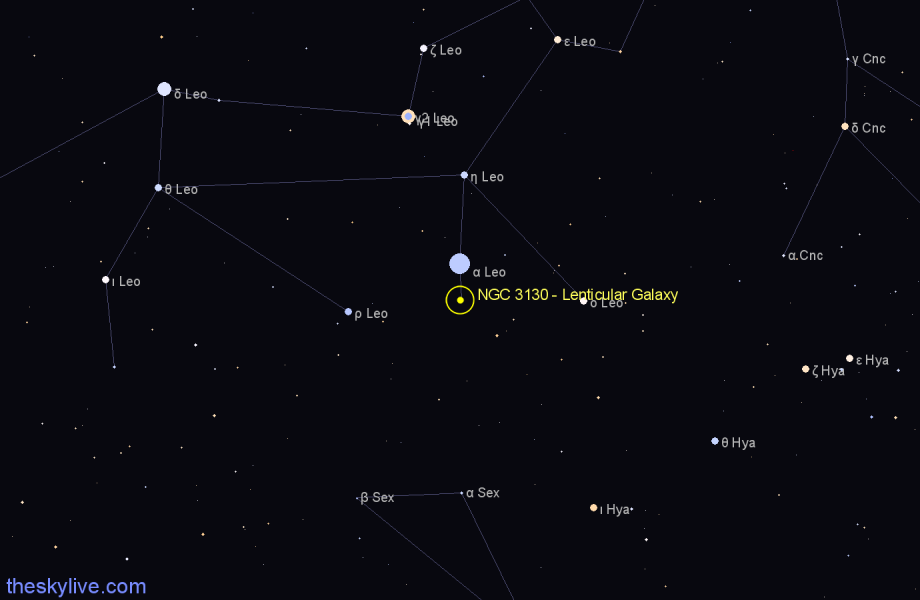 Finder chart NGC 3130 - Lenticular Galaxy in Leo star