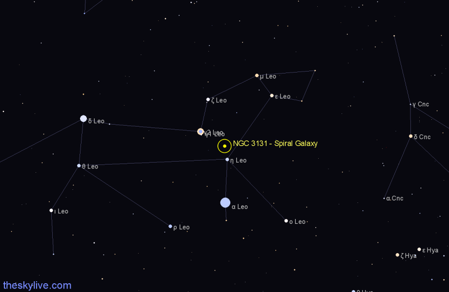 Finder chart NGC 3131 - Spiral Galaxy in Leo star