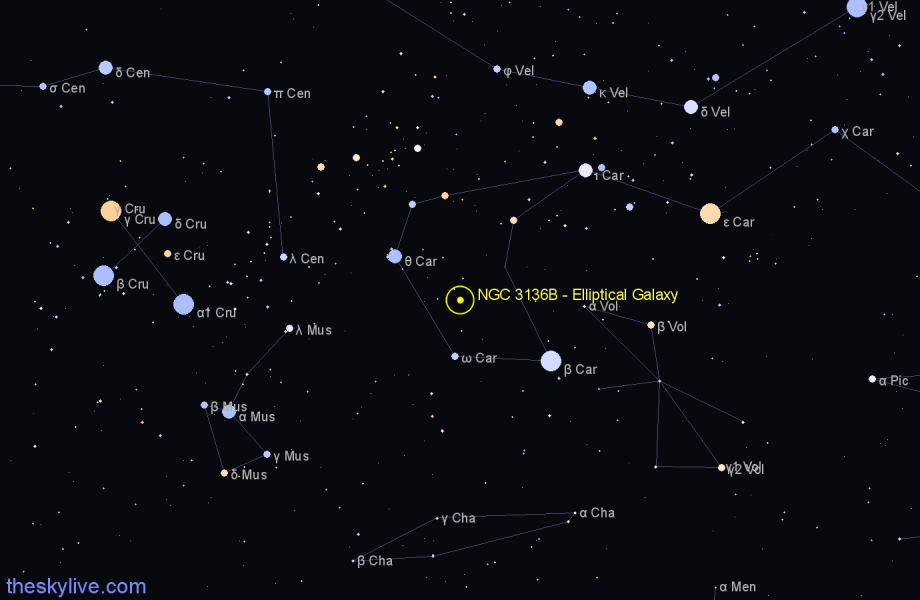 Finder chart NGC 3136B - Elliptical Galaxy in Carina star