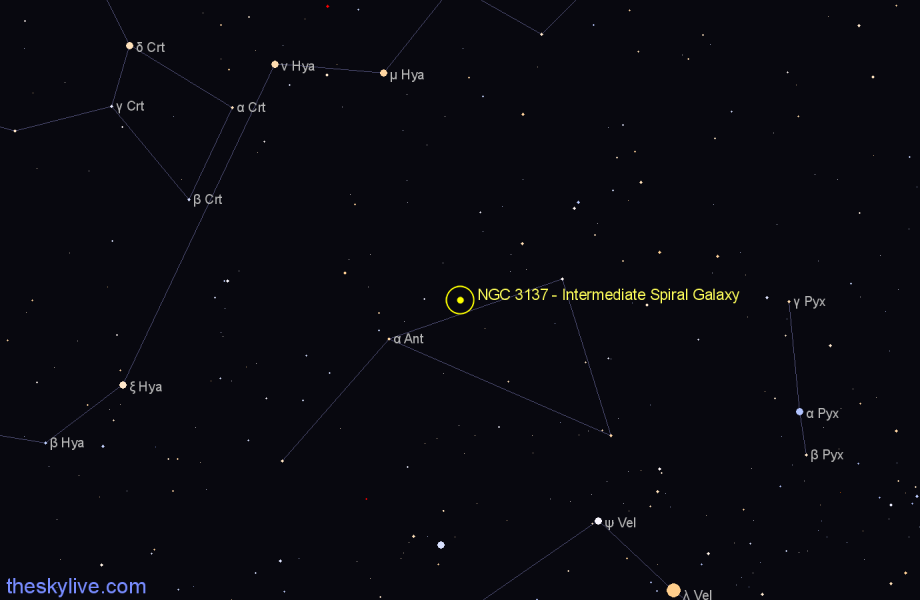 Finder chart NGC 3137 - Intermediate Spiral Galaxy in Antlia star