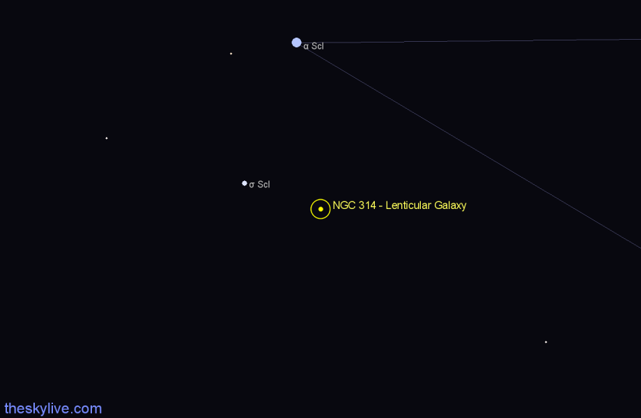 Finder chart NGC 314 - Lenticular Galaxy in Sculptor star