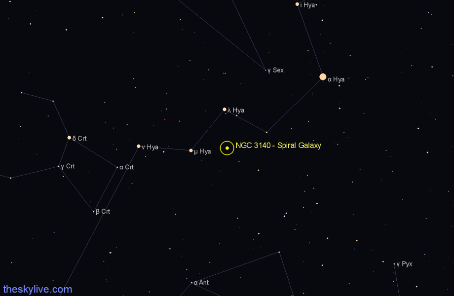 Finder chart NGC 3140 - Spiral Galaxy in Hydra star