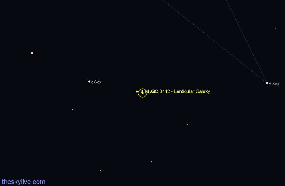 Finder chart NGC 3142 - Lenticular Galaxy in Sextans star