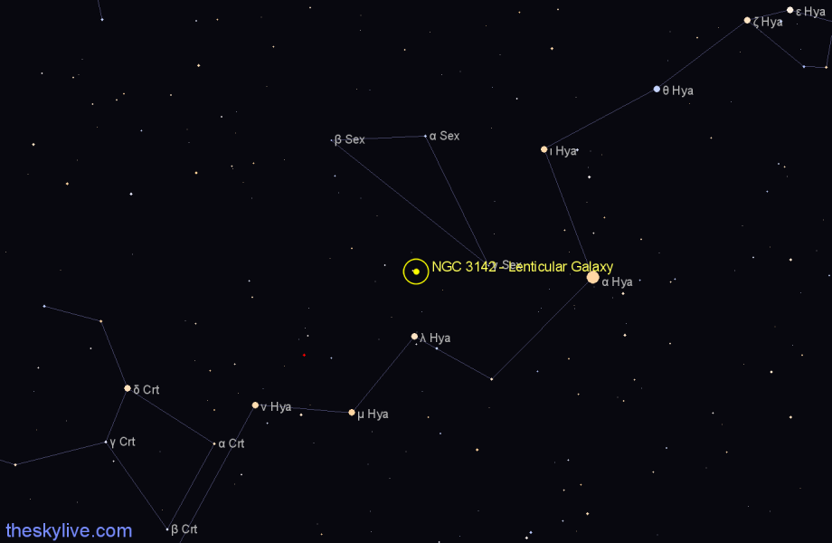 Finder chart NGC 3142 - Lenticular Galaxy in Sextans star