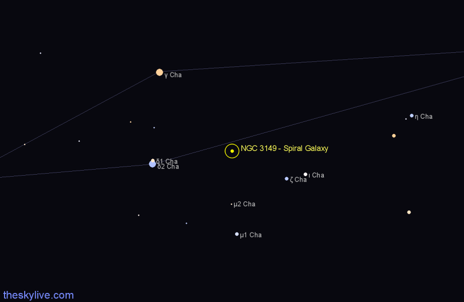 Finder chart NGC 3149 - Spiral Galaxy in Chamaeleon star